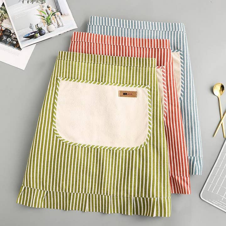 ACCITY - Wholesale Apron - Stripe Half-length linen cooking Apron with pockets_CWMM2033