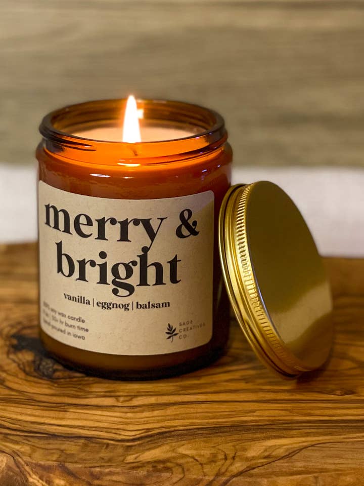 Merry & Bright - 100% Soy Wax Christmas Candle for wholesale by Sage Candle Co.