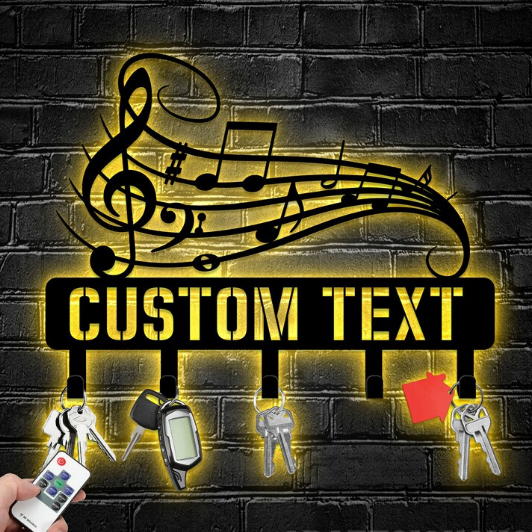 Glow Neon - Vendita all'ingrosso Decorazione da parete 3D - Portachiavi personalizzato per note musicali, 5 ganci, Studio Deco6