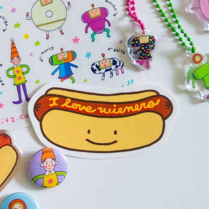 J'adore les saucisses - Autocollant en vinyle brillant pour la vente par Lizzy Itzkowitz