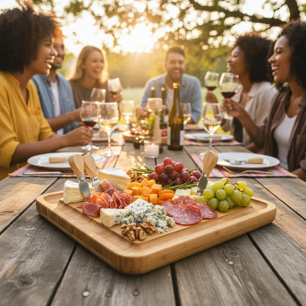 Kadra Kitchenware – wholesale Cheese board – MITBAK Bamboo Charcuterie Board with Cheese Knives Set2