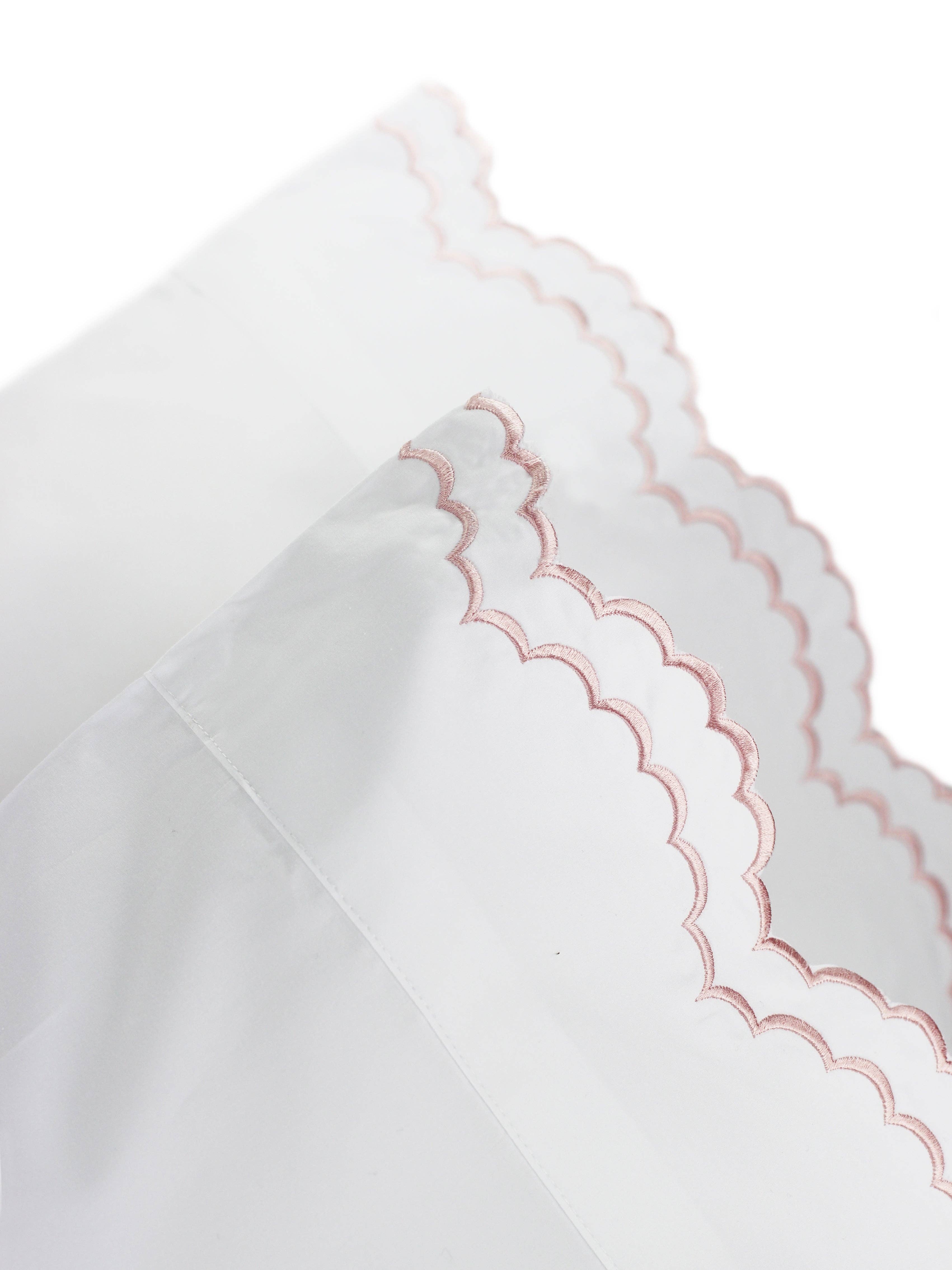 Mélange Home - Wholesale Bedding Pillowcase/Sham - Double Scallop Embroidered Percale Pillowcase Pair2