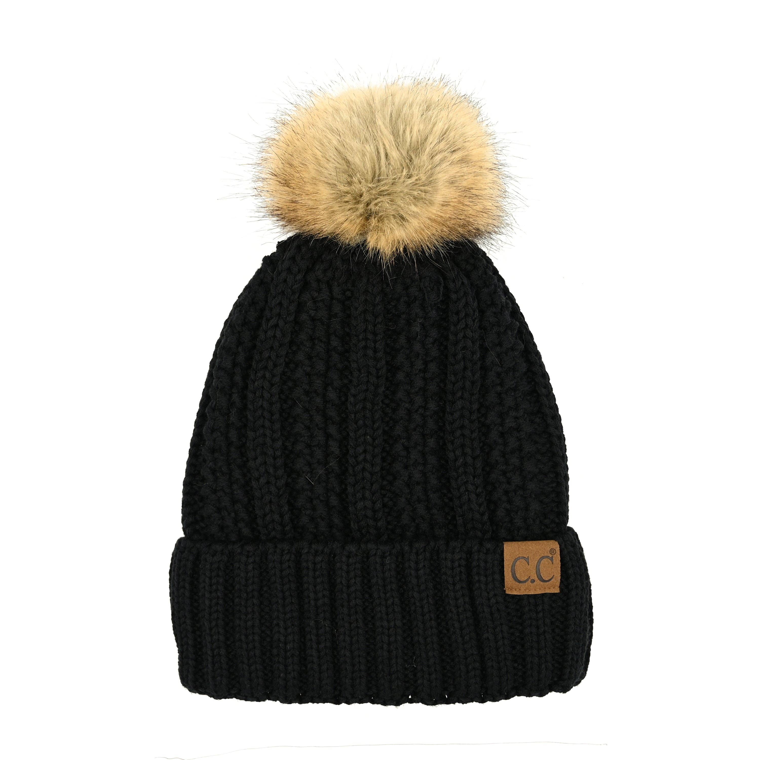 Truly Contagious – Großhandel Beanie – Damen – CC Mütze mit auffälligem Kunstpelz-Bommel (YJ-820)1