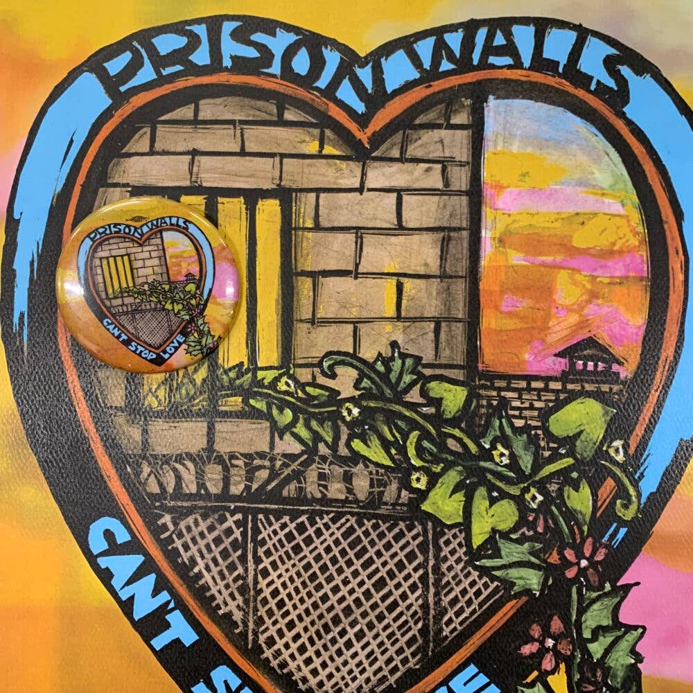 Ricardo Levins Morales Art Studio - Wholesale Lapel Pin/Button - Prison Walls Can't Stop Love Button1