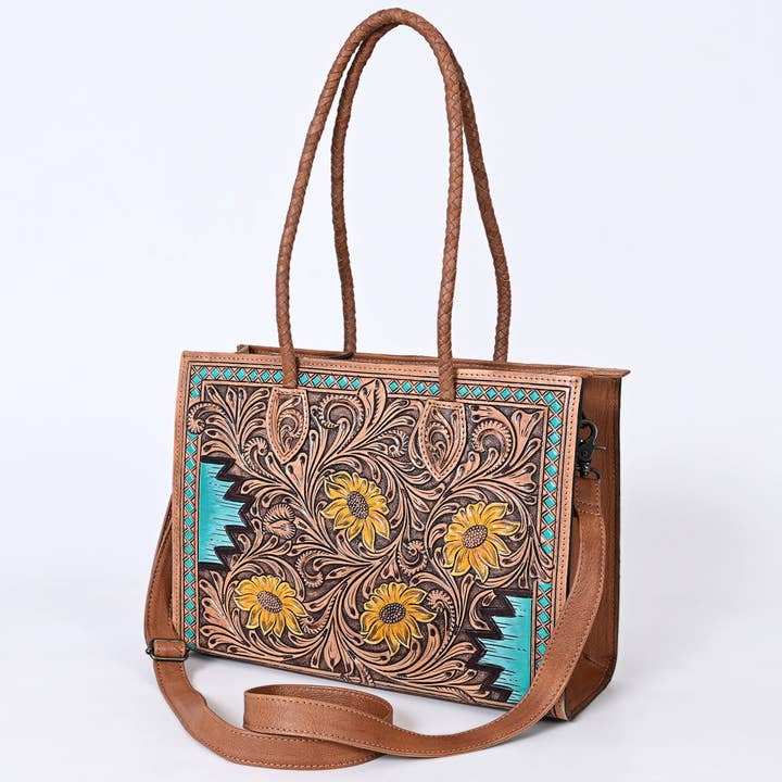 ADBG1158 Sac fourre-tout en cuir floral gravé American Darling | Sac bandoulière western pour la vente par LS Western