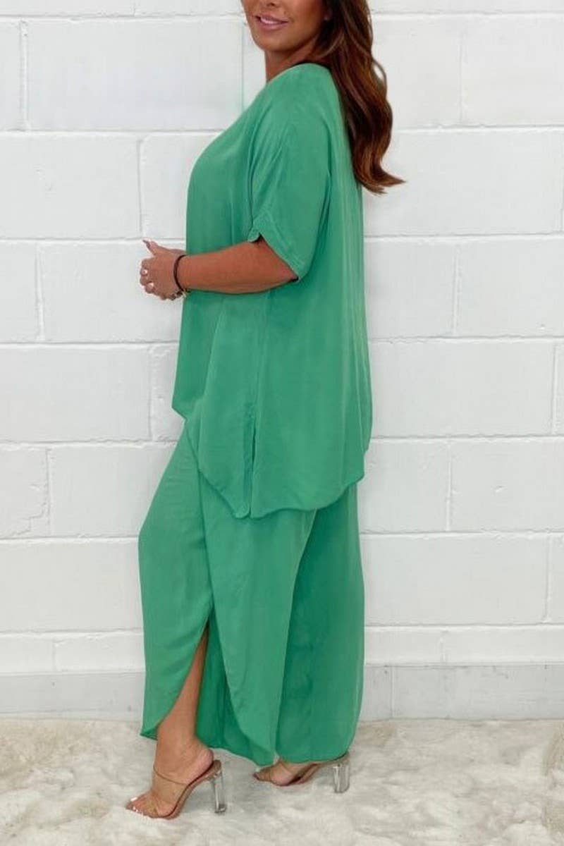 NINEXIS - Wholesale Top & Pant Set (NOT Loungewear) - Women's - CWSTB1402_SOLID COLOR LOOSE LARGE SIZE SHORT SLEEVE SUIT20