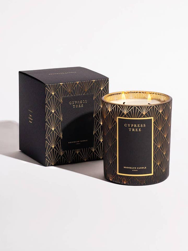 Cypress Tree Black Tie Holiday Candle for wholesale by Brooklyn Candle Studio (EU)
