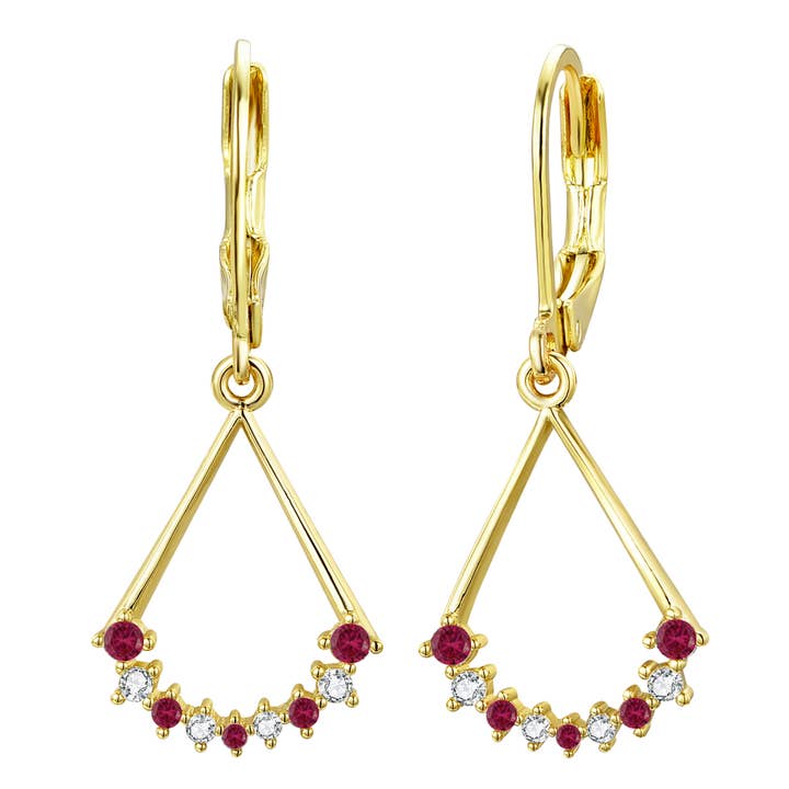 Pendientes de plata de ley chapados en oro, rubíes y circonitas blancas para venta al por mayor de Dlux Jewels