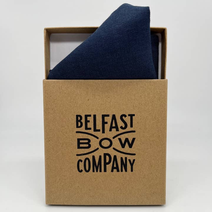 Irish Linen Pocket Square in Navy for wholesale by Belfast Bow Company