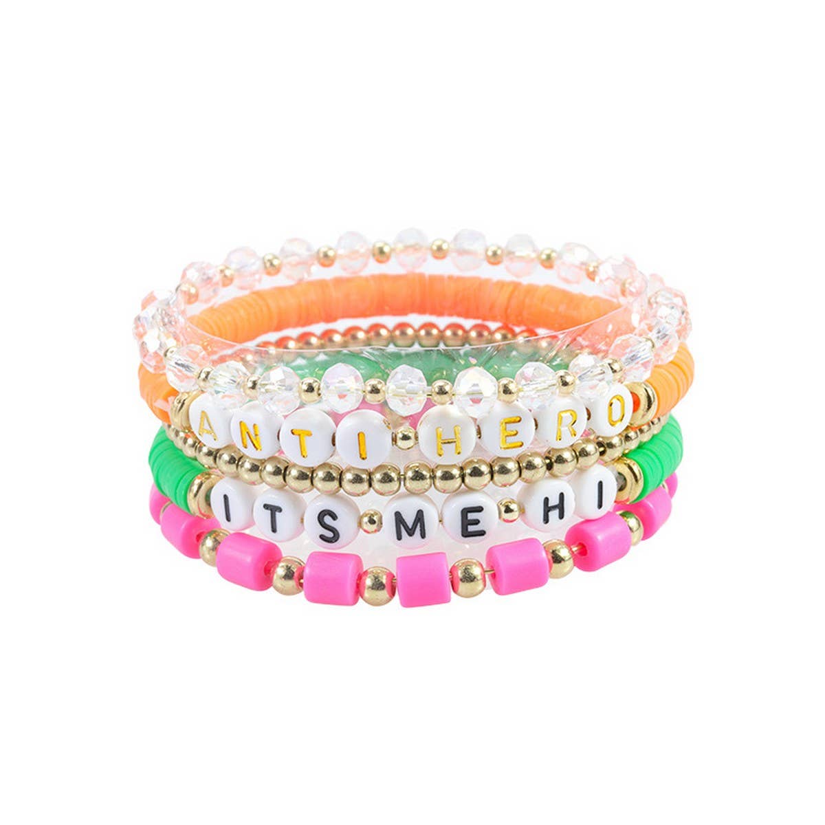 ACCITY - Wholesale Jewelry Set - 5PCS SMILING FACE LETTER BEAD BRACELET SET_CWMM05371