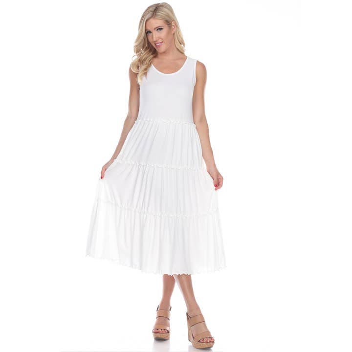 Women's Scooped Neck Tiered Midi Dress for wholesale by WHITE MARK