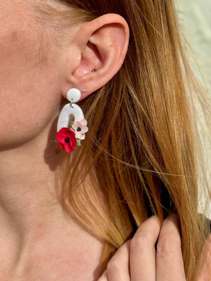 POPPIES oval earrings surgical steel posts for wholesale by Zoe Anthony Designs