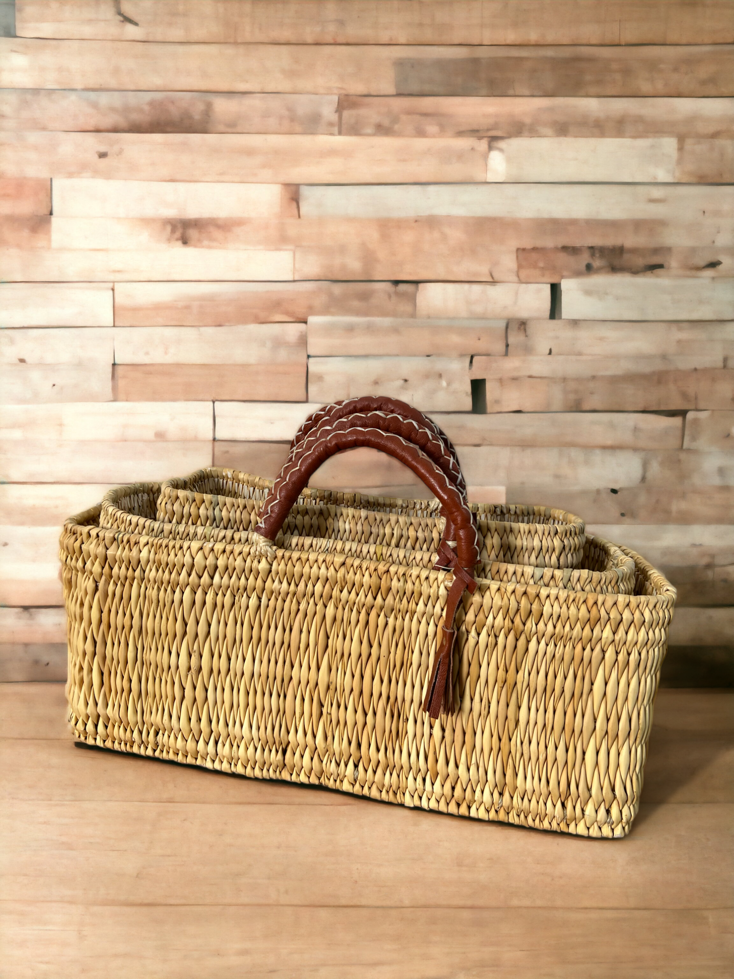 Melecraft - Wholesale Basket - Natural Reed Baskets Set - With Leather Moroccan handmade8