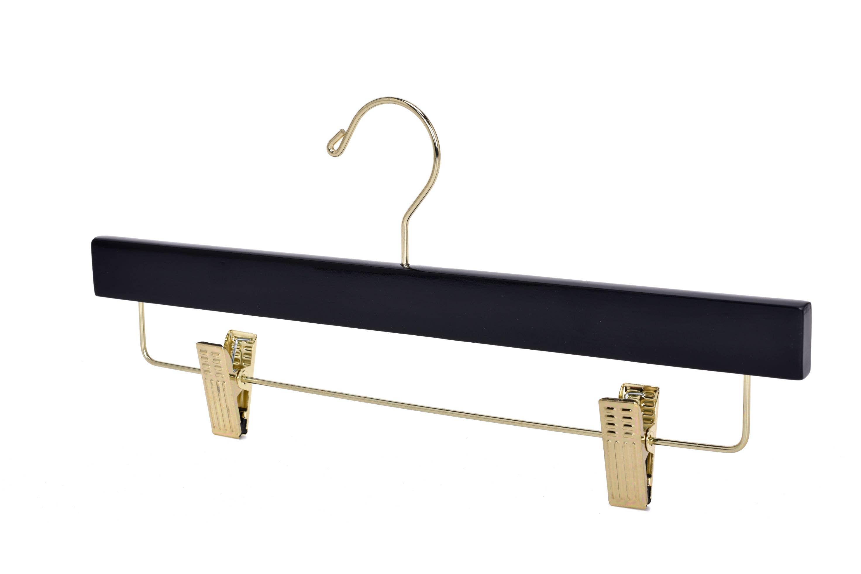 Quality Hangers - Wholesale Clothes Hangers - W073 - Wooden Straight Skirt Hangers - Black/Gold hook - 1205