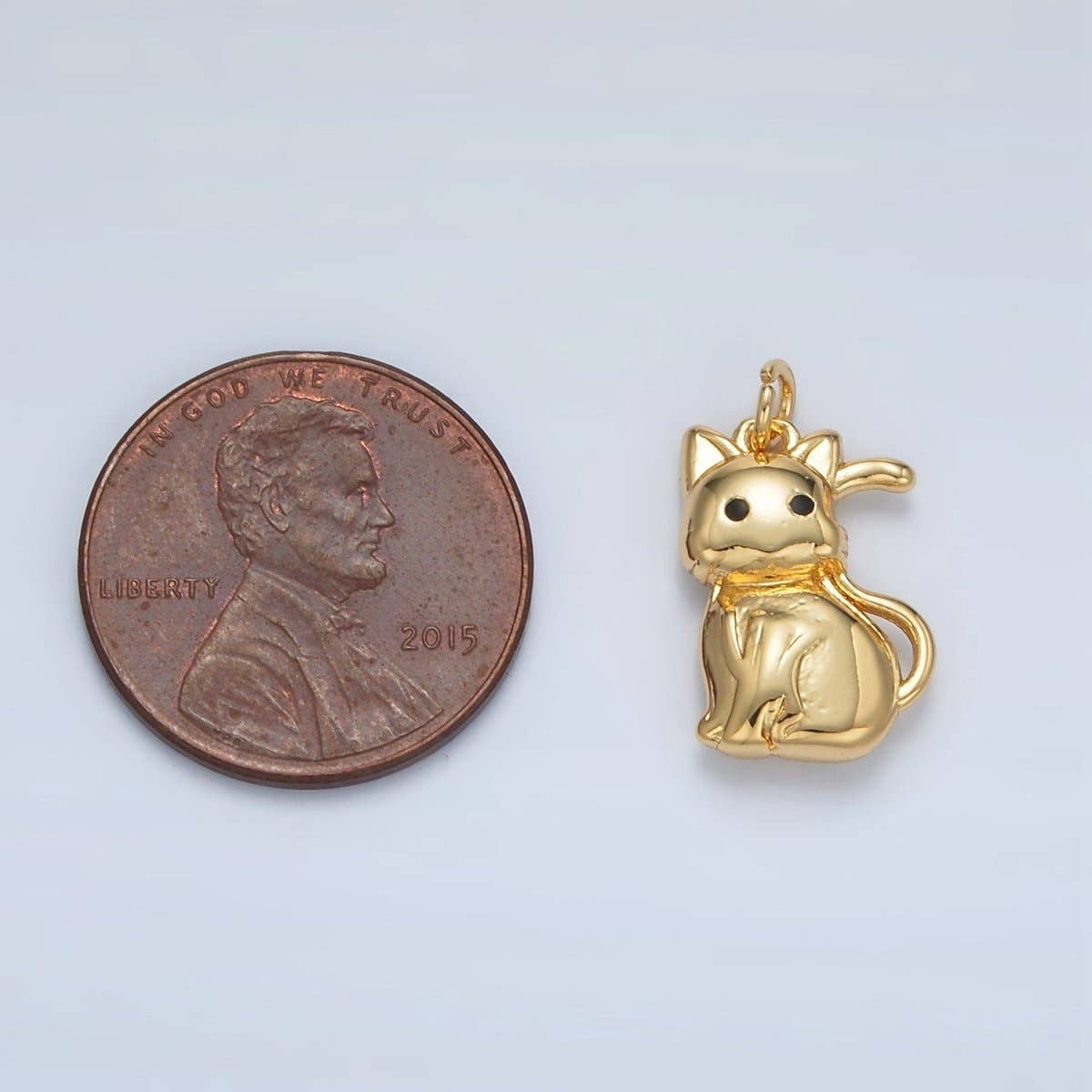 Aim Eternal - Wholesale Individual Charm/Pendant - 24K Gold Filled 15mm Mini Puffed Cat Kitty Pet Charm | AC1662