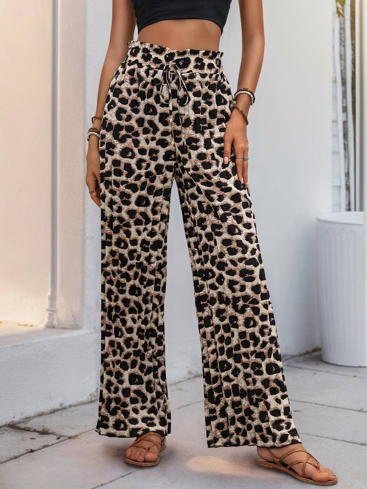 Stylish Leopard-Print Pleated Wide-Leg Trousers for wholesale by HIDDENBRAND