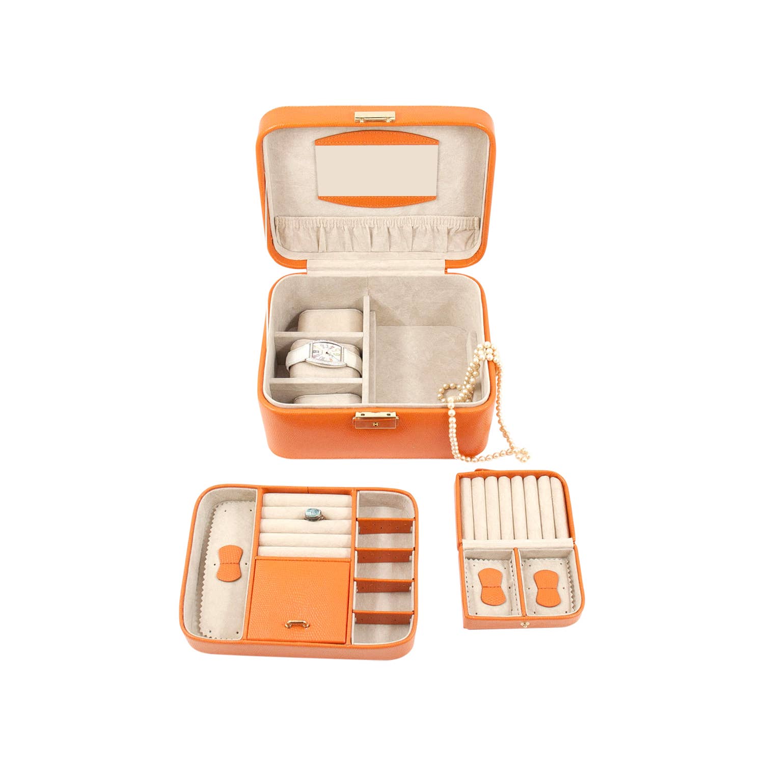 BeyBerk International - Wholesale Jewelry Box/Organizer - Orange Lizard Debossed Leather Jewelry Box1