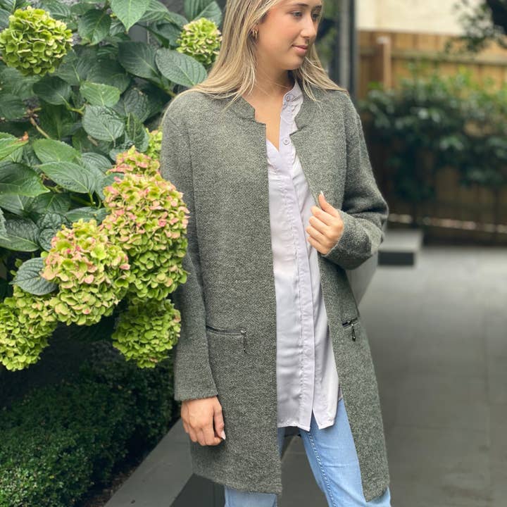 Wool Cardigan with Pockets and Zip - TW76488 for wholesale by Cinnamon Creations