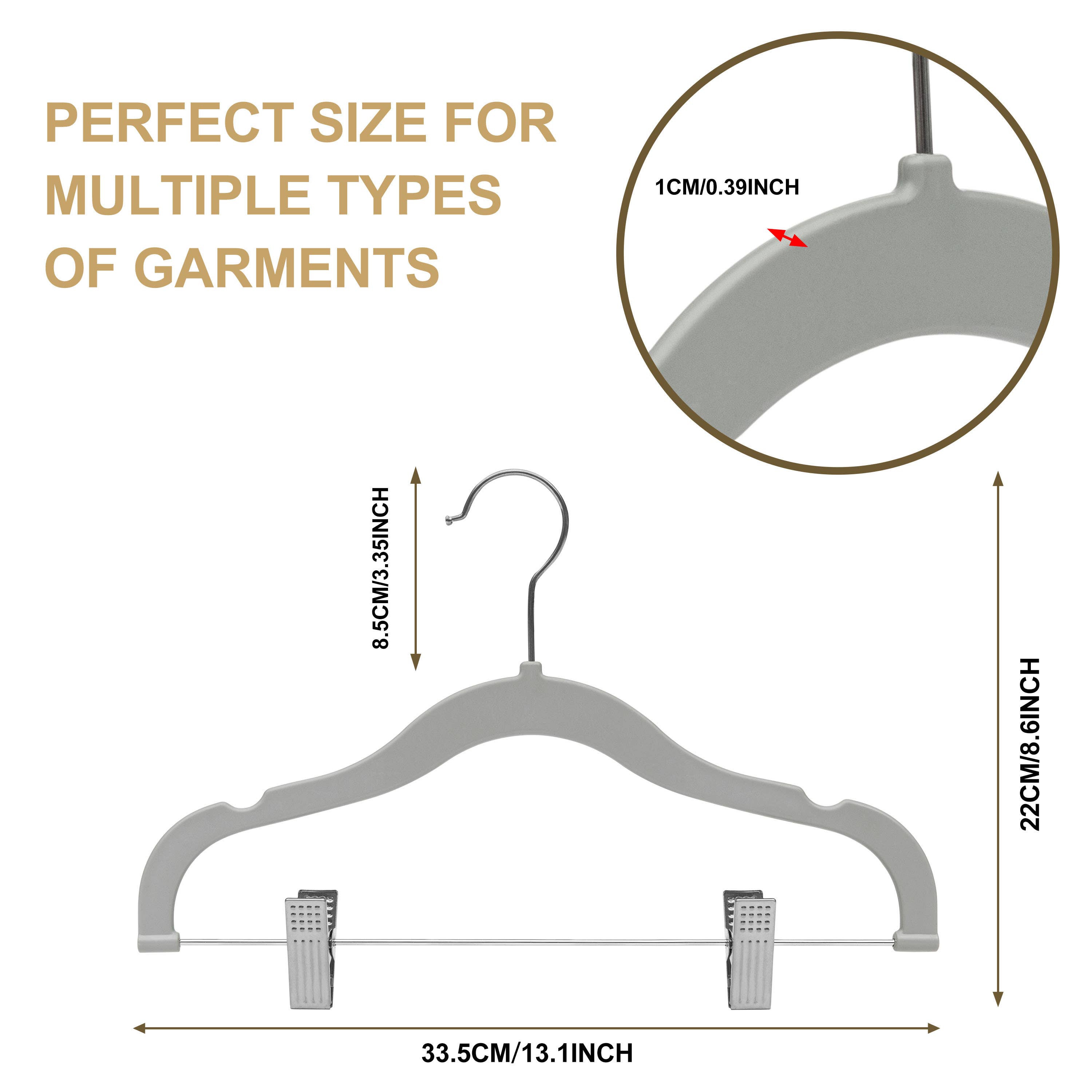 Quality Hangers – wholesale Clothes hangers – PL063 - 13.5" Kids Plastic Skirt Hangers with Clips - Gray4