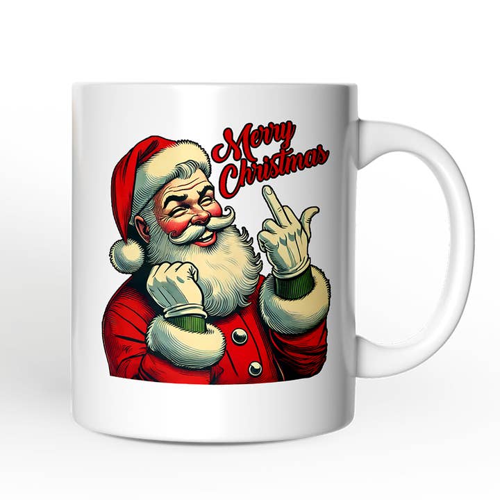 Santa Middle Finger Christmas Humorous Gift Mug for wholesale by OrnamentallyYou