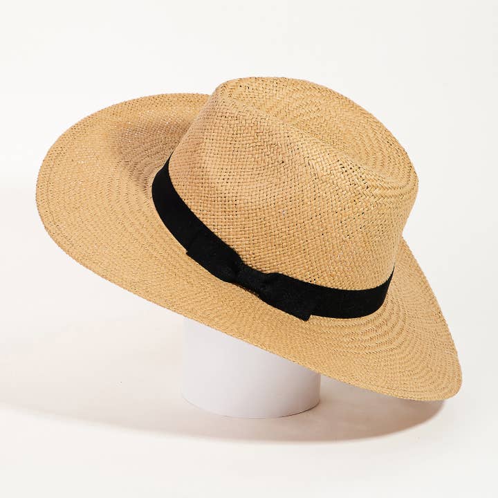 Collections by Fame Accessories - Wholesale Straw Hat - Women's - Basket Weave Ribbon Bowtie Fedora Hat