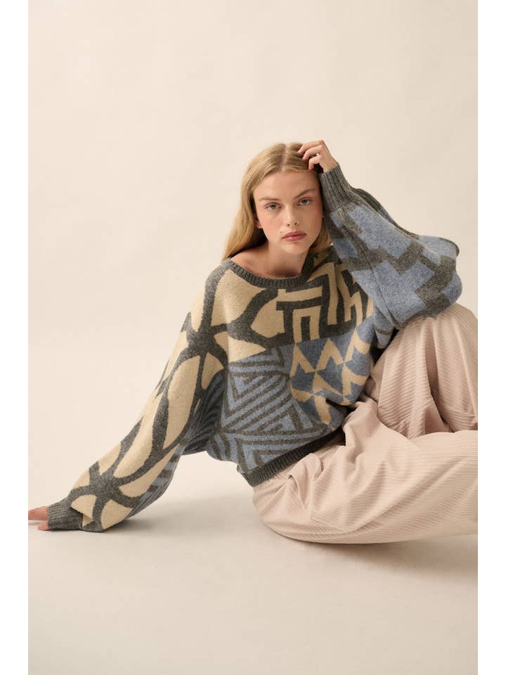 Promesa USA - Wholesale Knit Sweater - Women's - Colorblock Geometric Knit Dolman-Sleeve Sweater4