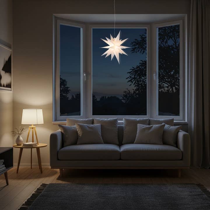 Artschatz LLC - Wholesale Paper Lantern/Lamp - Moravian Star 20" White w/ needle punch Paper Lantern Star 4