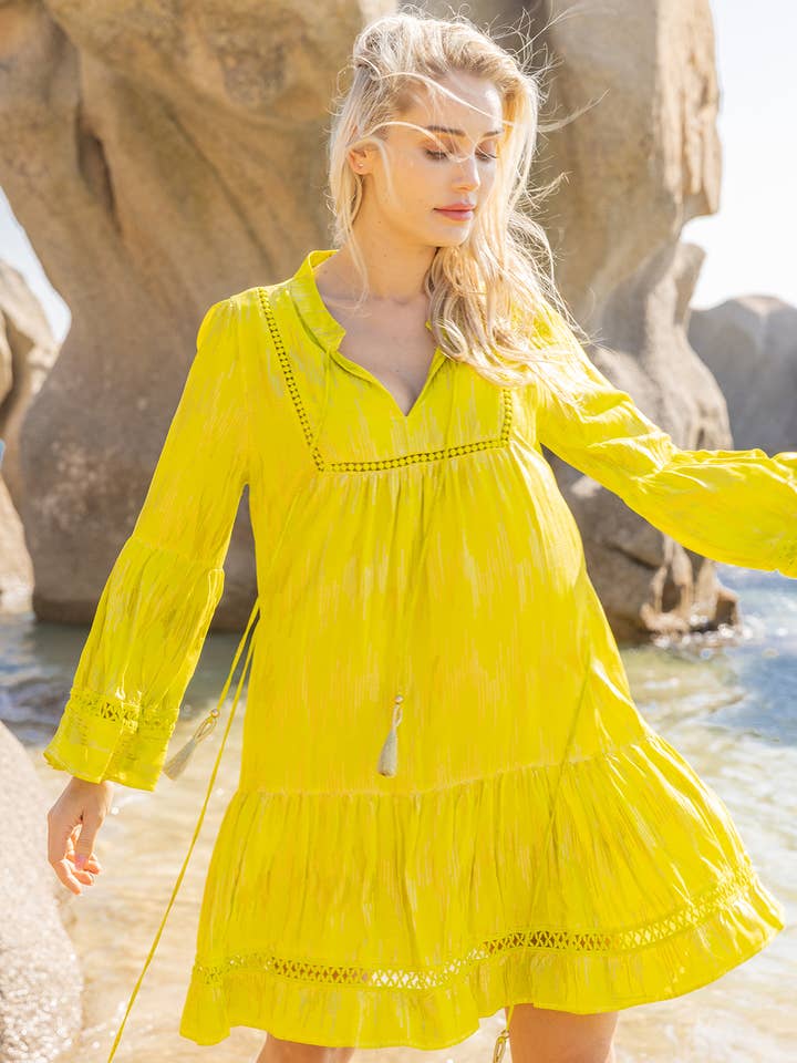 Halflange jurk met print en goudeffect, wijd uitlopende mouwen voor wholesale door last queen