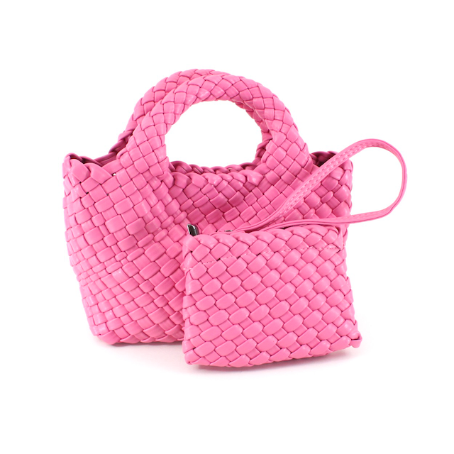 Pretty Persuasions - Wholesale Tote Bag - Women's - P24012 Small Woven Tote Crossbody Bag w/Cosmetic Pouch3