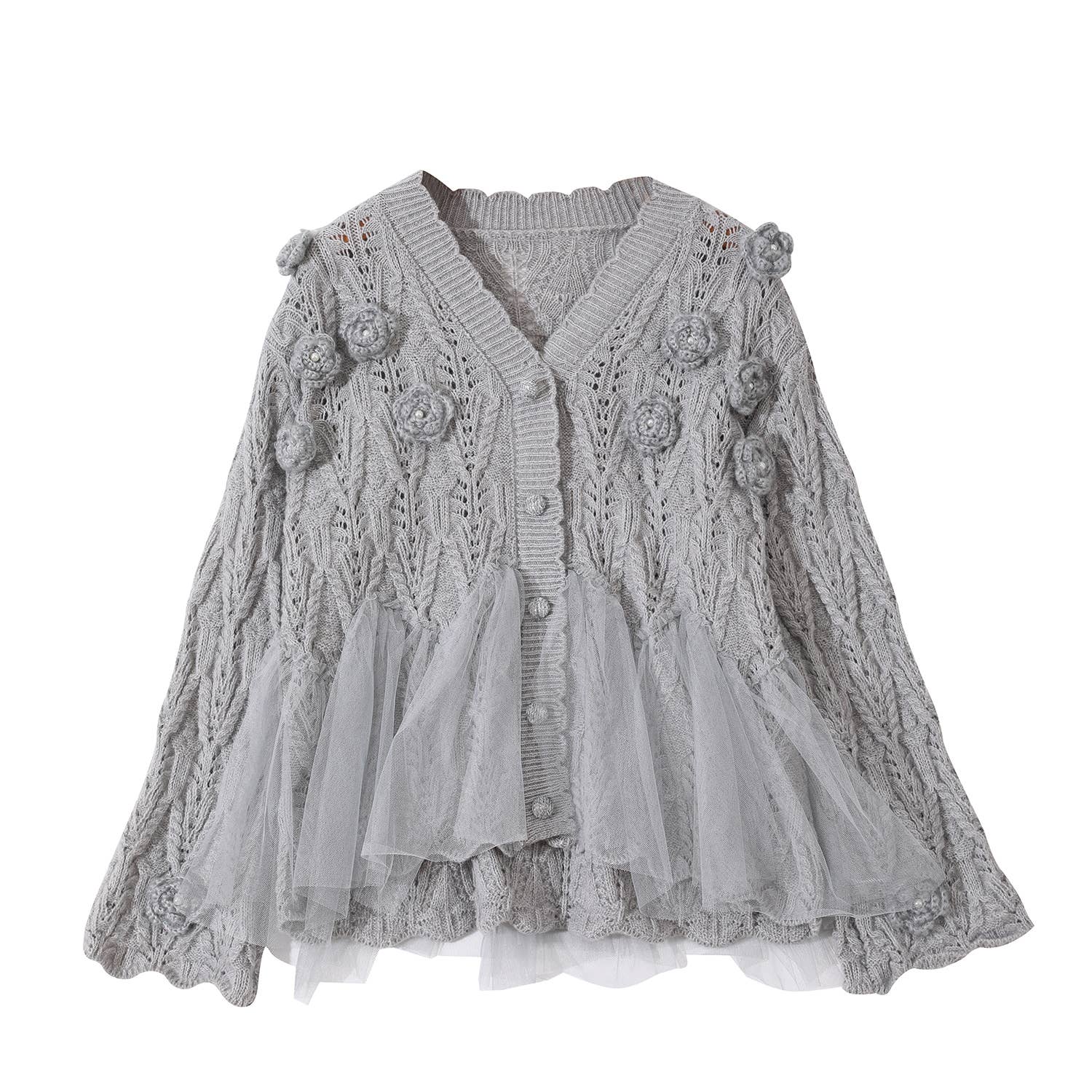 PEACH ACCESSORIES - Wholesale Cardigan - Dames - Superzacht vest met rozenbloemdetails SK1312