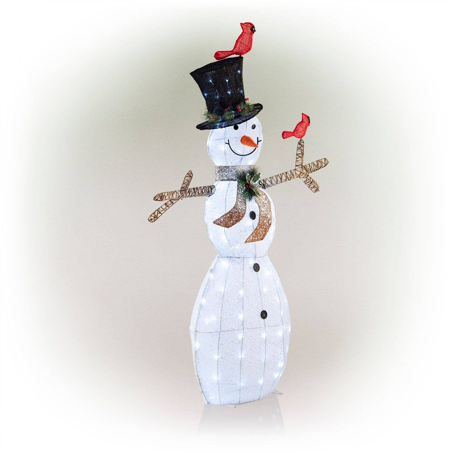 Alpine Corporation - Wholesale Christmas Decoration - Alpine White Mesh Snowman w/Birds & 140 Cool White LED -Lg7