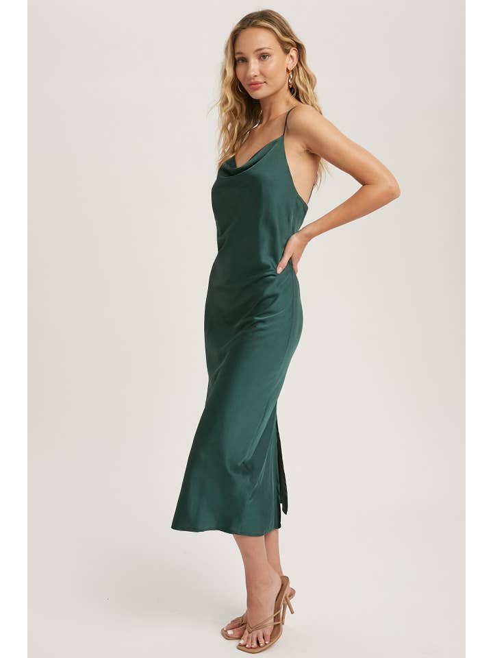 Bluivy - Wholesale Dress - Women's - SATIN DRAPED NECK MIDI SLIP DRESS40