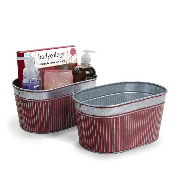 11 inch Ribbed Oval Tin with Dark Red patina for wholesale by Buhi Imports