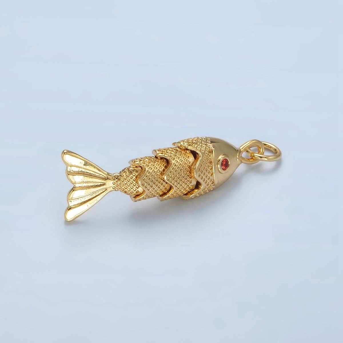 Aim Eternal - Wholesale Individual Charm/Pendant - 24K Gold Filled 30mm Orange CZ Multidimensional Textured Fish Sea Animal Charm | E0490