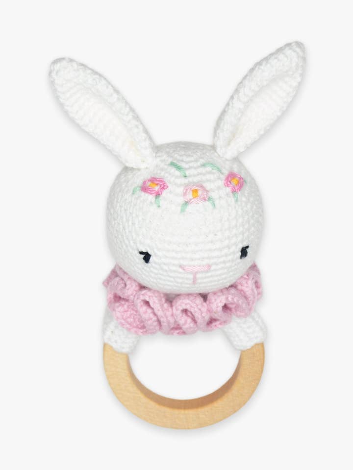 Gehäkelte Rassel/Elina der Hase (Beißring-Stil) für den Großhandel von Moylings