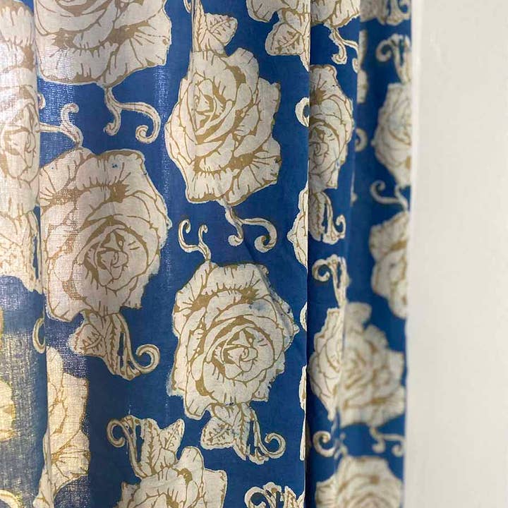 Ichcha - Wholesale Curtain - Light Blue & Gold Window Room Curtains Drapes - Rose Gold