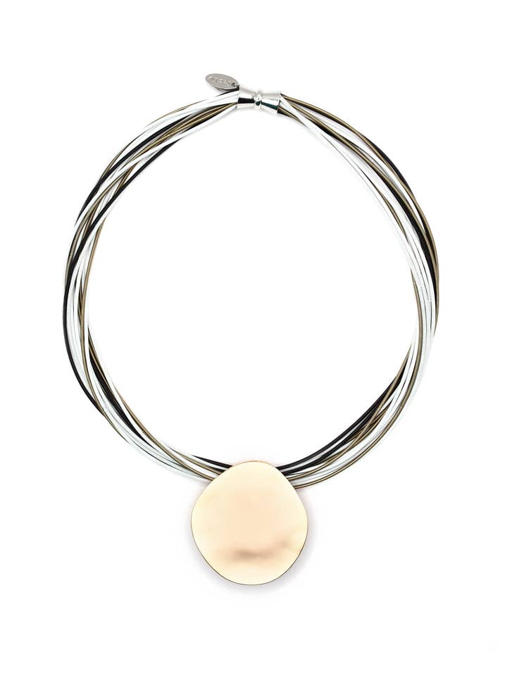 Bronze, Black, White & Matte Gold Disc Necklace for wholesale by Sea Lily