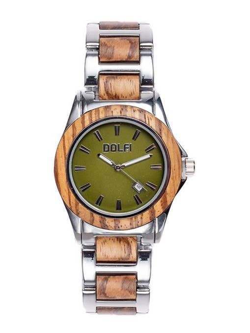 Women's watch in olive wood and steel for wholesale by Dolfi