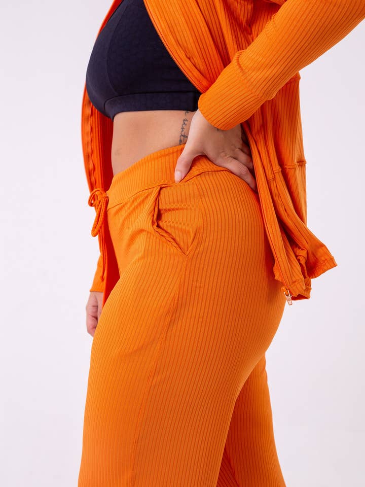 Cloud9ine Activewear - Wholesale Athletic Sweatpants/Joggers - Women's - Orange Ribbed Jogger1