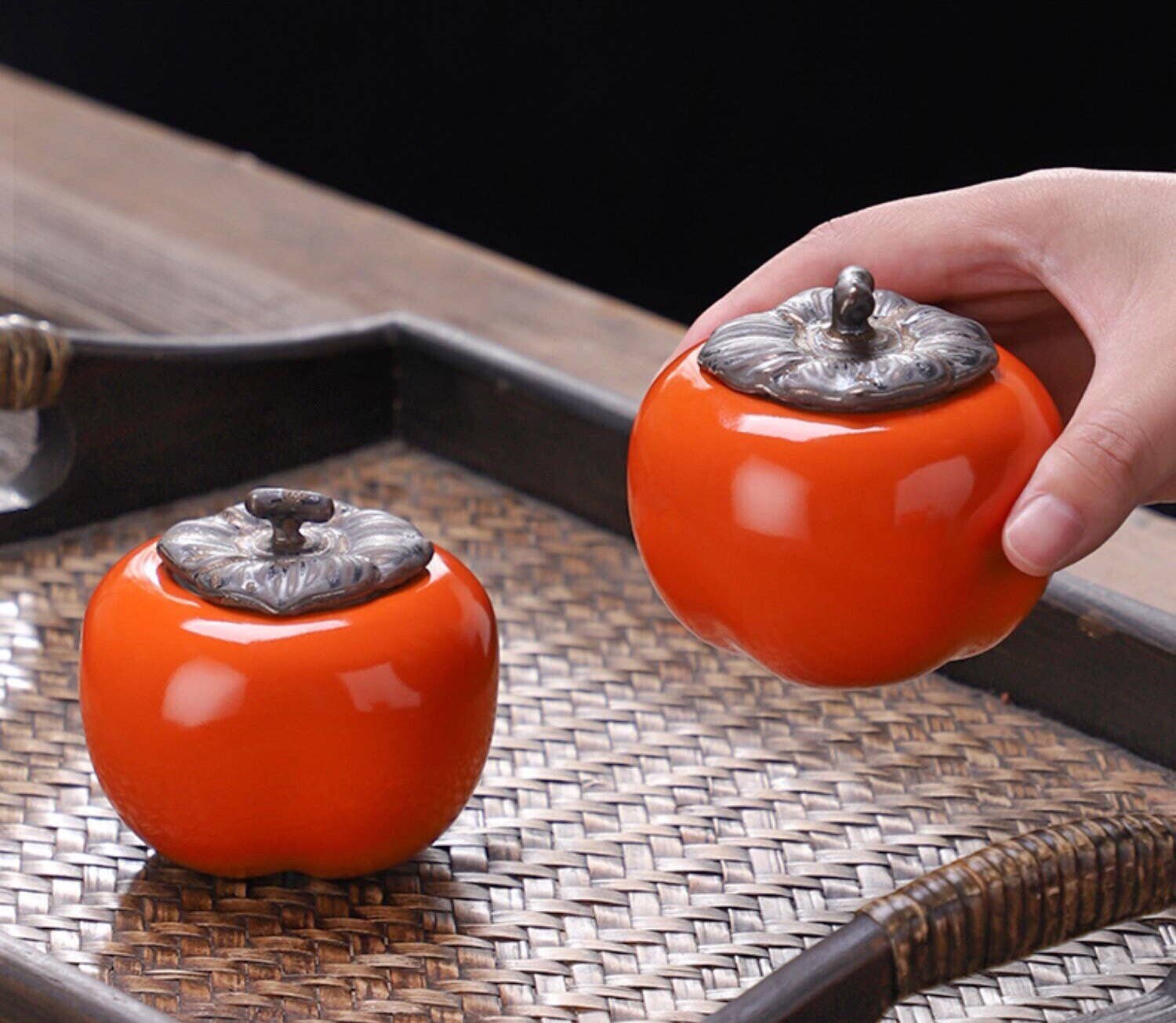 Gohobi （We cover U.S. import duties） - Wholesale Food Storage Container - Gohobi Ceramic Persimmon Tea Container2