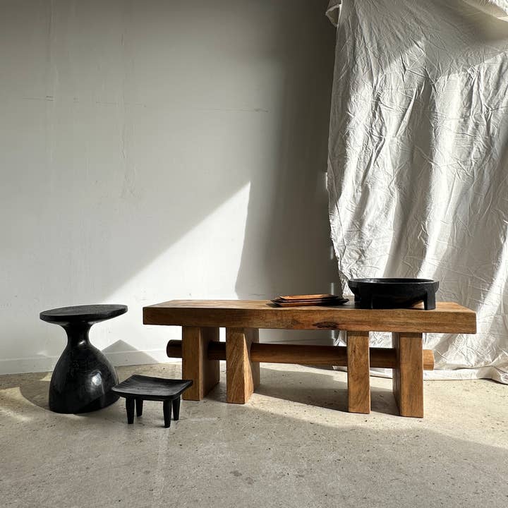 Office Objets - Wholesale Bench - Solid wood bench with openwork base crossed by a cylinder - Mango wood27