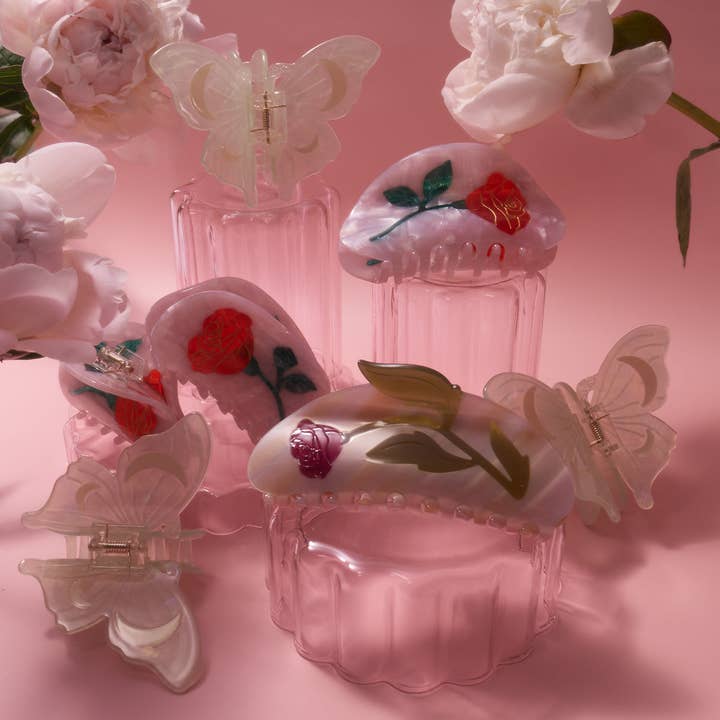 WINONA IRENE - Wholesale Hair Clip - Women's - Women's Wild Rose Flower Long Hair Claw in Pink Acetate