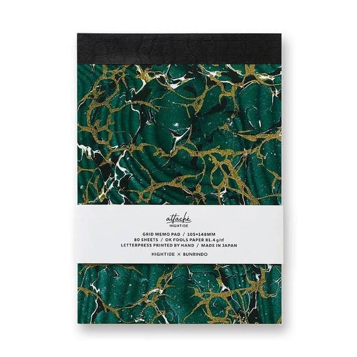 Hightide Limited Edition Attaché Letterpress Printed Memo Pad (A6, Grid) - Green for wholesale by Notable Designs (UK)