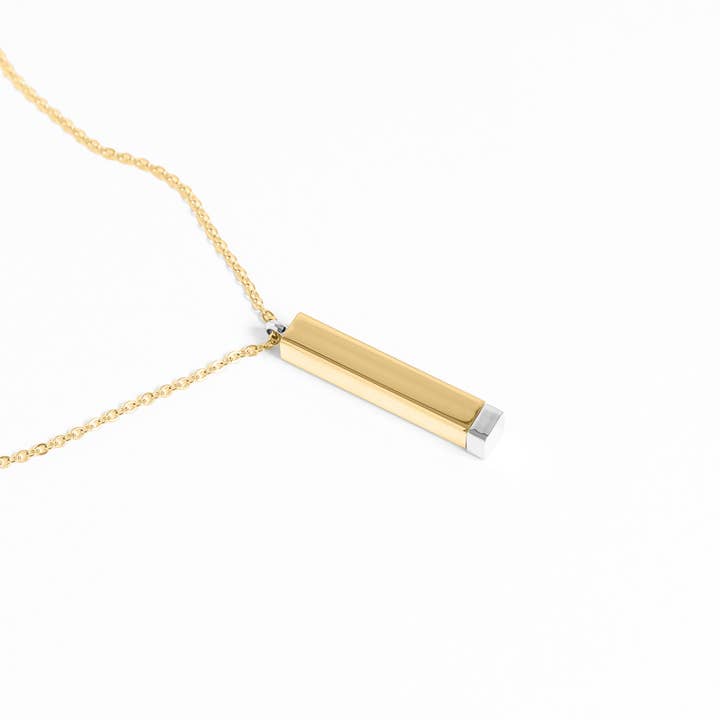WJW - Wholesale Pendant/Charm Necklace - 18K Gold PVD Stainless Steel Hidden Message Sliding Blank Bar Necklace