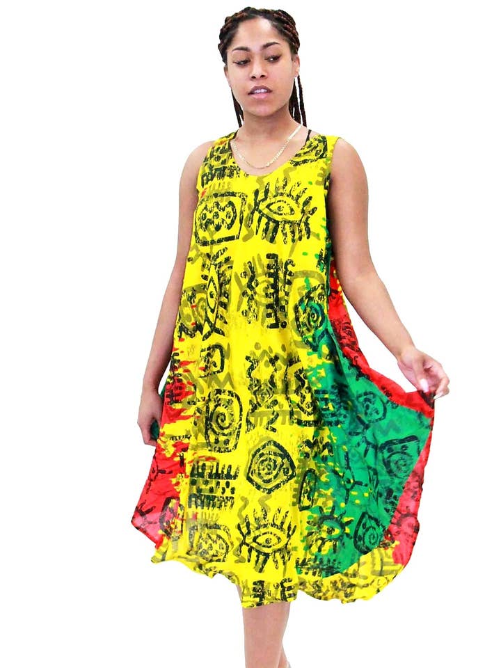 Umbrella Dress/Ethnic Sun Dress- Rasta 1321 for wholesale by India Batik