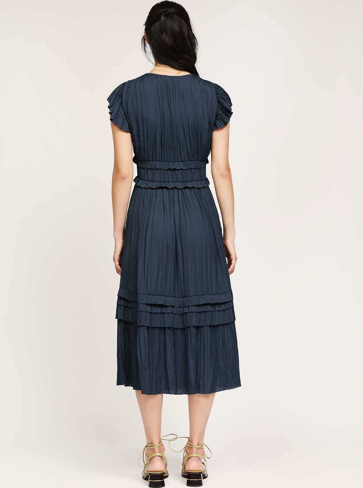 Current Air – wholesale Dress – Women's – Pleated Sleeve Ruffle Long Dress7