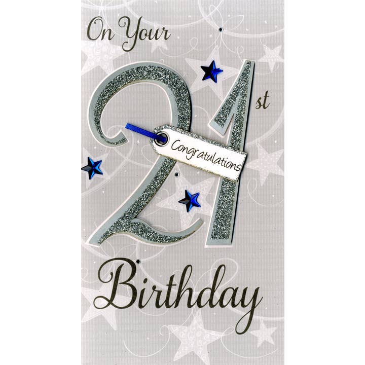 Second Nature Ltd - Wholesale Birthday Card - 21st - 21 Silver Background - Champagne - Second Nature