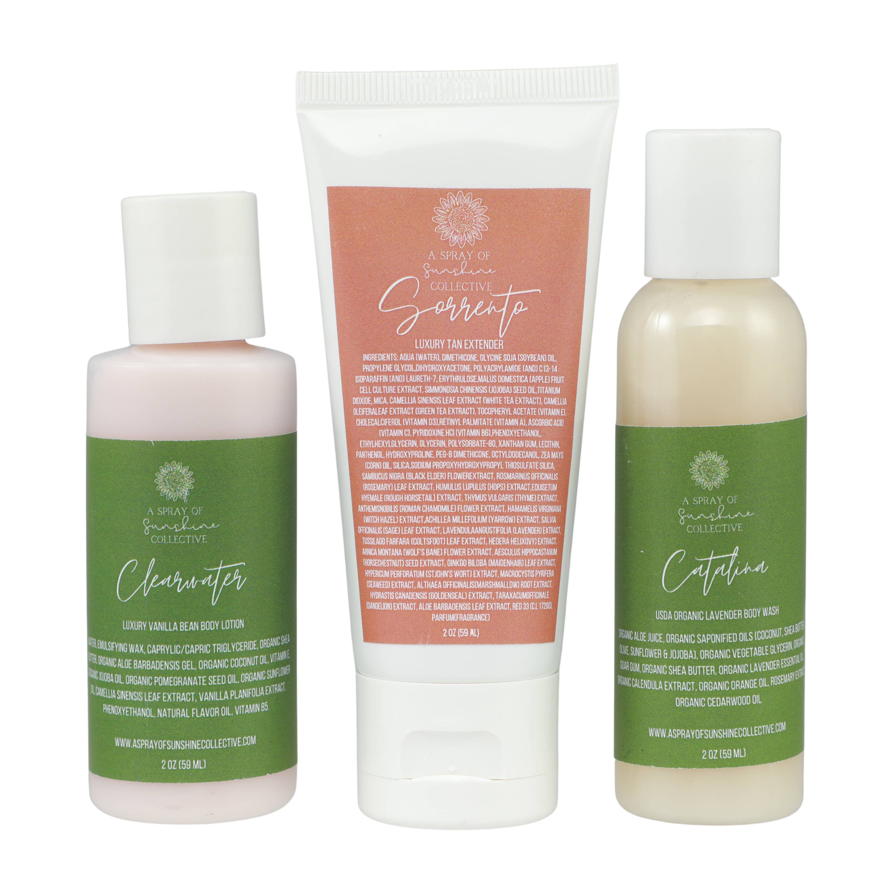 A Spray of Sunshine - Wholesale Bath & Body Set - Travel Kit: Body Wash + Tan Extender5