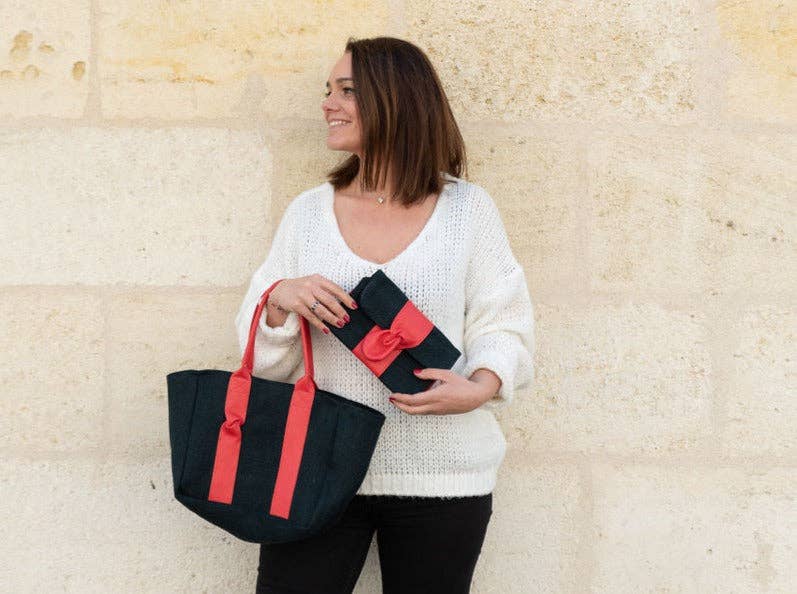 Fossette – Großhandel Tragetasche – Damen – Tragetasche - schwarzer Hanf, Fichte, Kamelleder10