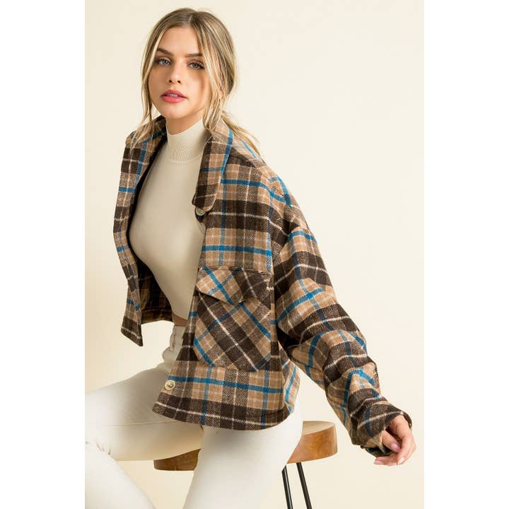 THML - Wholesale Jacket - Women's - Plaid Cropped Shacket0
